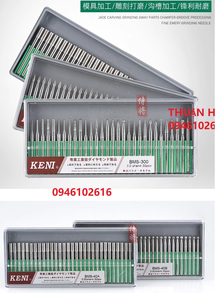 Hộp/Bộ đầu mài kim cương chuôi 3mm KENI