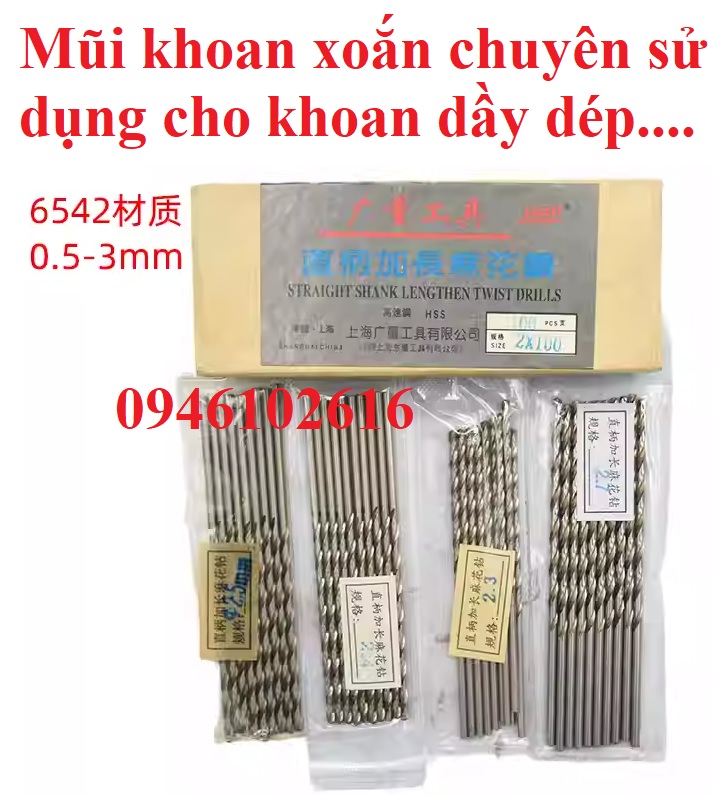 Mũi khoan thép thẳng xoắn, mũi khoan dày dép, mũi khoan siêu dài từ 0.5mm đến 3.5mm